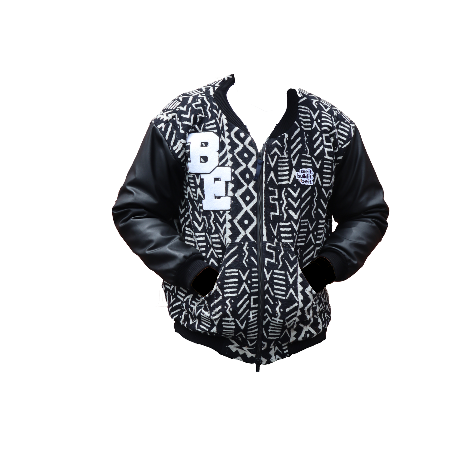 Black Mud Cloth Varsity Jacket - SAMPLE
